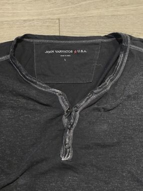 John Varvatos Black Washed Henley Long Sleeve Shirt
